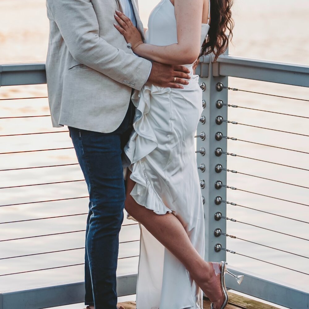 White satin ruffled dress